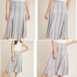 Anthropologie Maeve Silky Freya striped Freya Button lagenlook Midi Skirt 0/W26